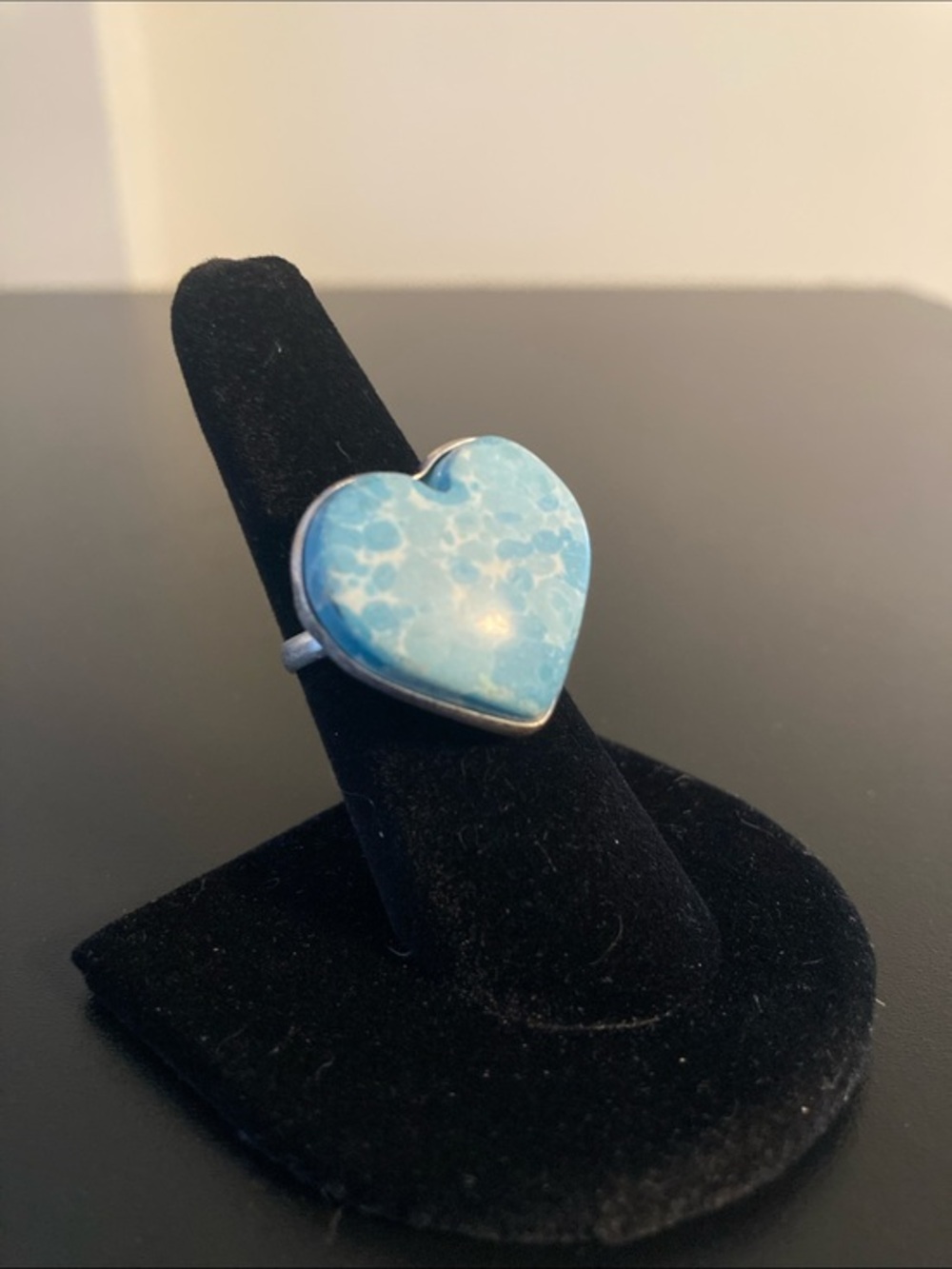 Blue Heart Stone Ring - Women's Silver Band  size 7